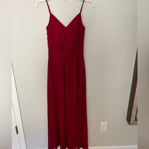 New Bill Levkoff V neck Deep Back Wine Thin Strap Maxi Dress Size 2 RN #82955